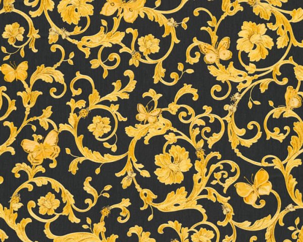 Siyah Zemin Üzerine Gold Desen Versace Duvar Kağıdı
