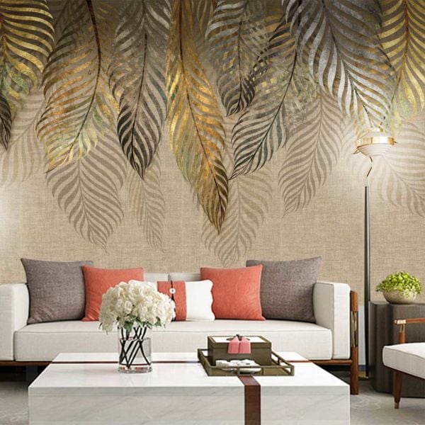 Sütlü Kahve Zeminde Sarkan Yapraklar Duvar Kağıdı