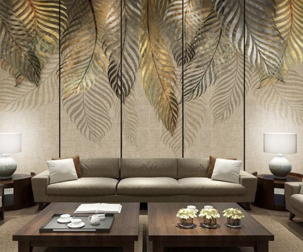 Sütlü Kahve Zeminde Sarkan Yapraklar Duvar Kağıdı