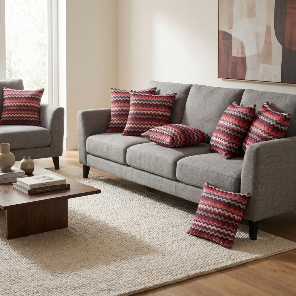 Kırmızı Antrasit Etnik Zigzag Desenli Dekoratif Yastık