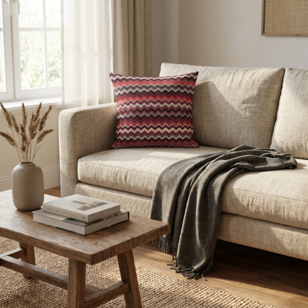 Kırmızı Antrasit Etnik Zigzag Desenli Dekoratif Yastık