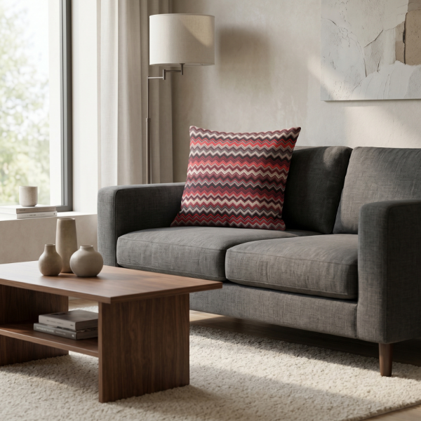 Kırmızı Antrasit Etnik Zigzag Desenli Dekoratif Yastık