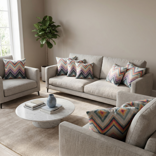 Pastel Renk Geçişli Zigzag Desenli Dekoratif Yastık