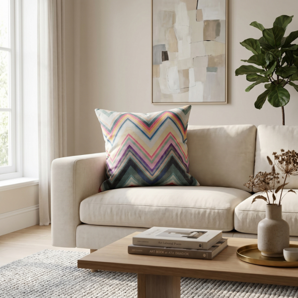 Pastel Renk Geçişli Zigzag Desenli Dekoratif Yastık