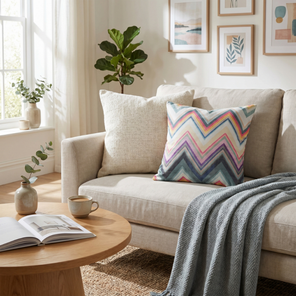 Pastel Renk Geçişli Zigzag Desenli Dekoratif Yastık