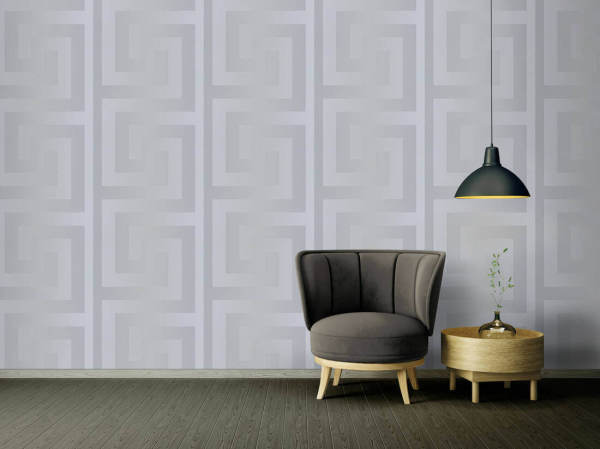 Gümüş Gri Labirent Desenli Versace Duvar Kağıdı