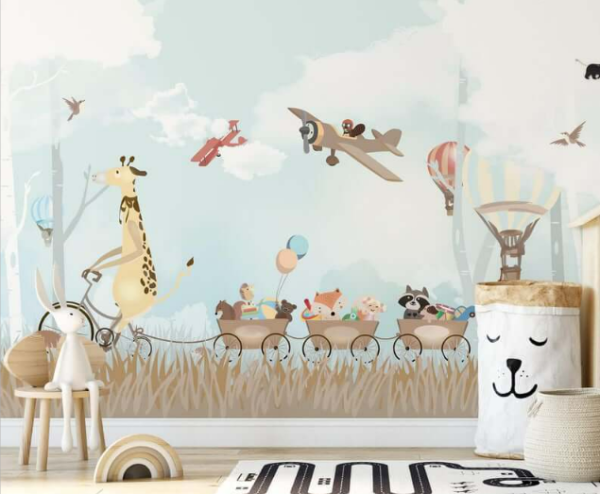 Bisiklet Üzerinde Büyük Zürafa Balonlar Hayvanlar Duvar Kağıdı