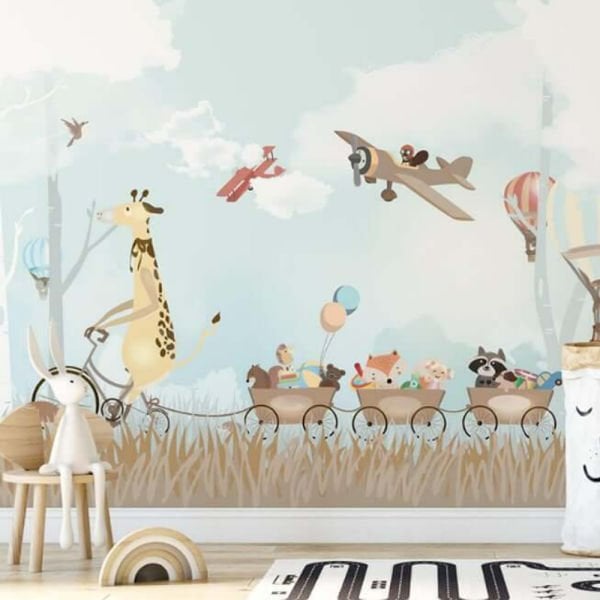 Bisiklet Üzerinde Büyük Zürafa Balonlar Hayvanlar Duvar Kağıdı