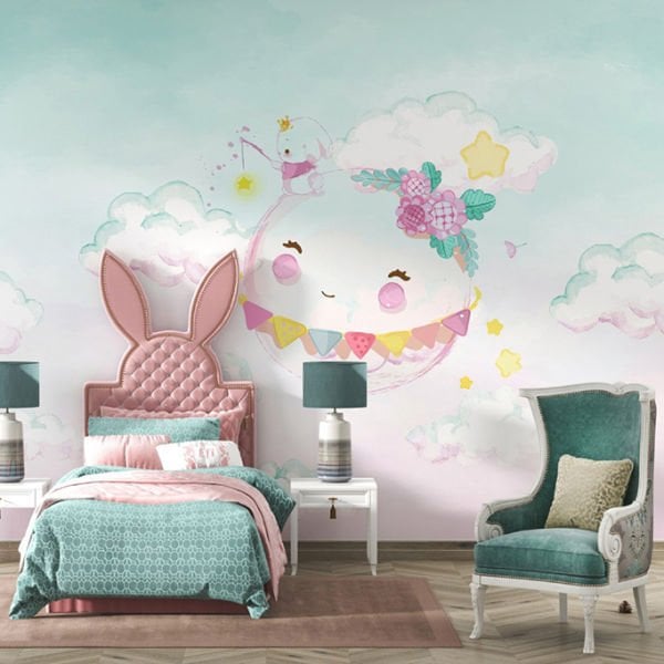 Uva Yıldız Tutan Sevimli Tavşan Çocuk Odası Duvar Kağıdı