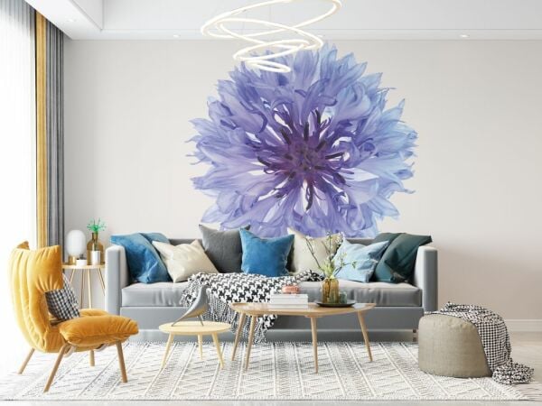 Sulu Boya Mavi Tek Çiçek Duvar Kağıdı