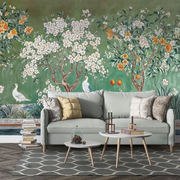 Doğanın Zarafeti El İşi Çini Stilinde  Duvar Kağıdı