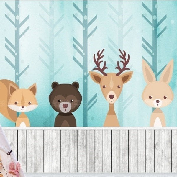 Hayvan Desenli Çocuk Duvar Kağıdı