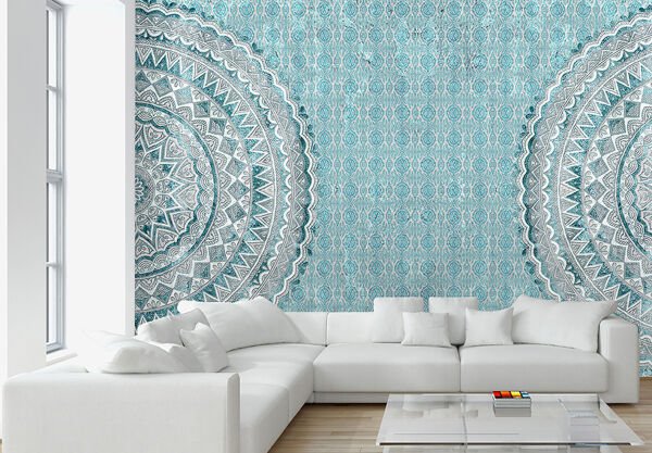 Mavi Zeminde Mandala Desen Duvar Kağıdı