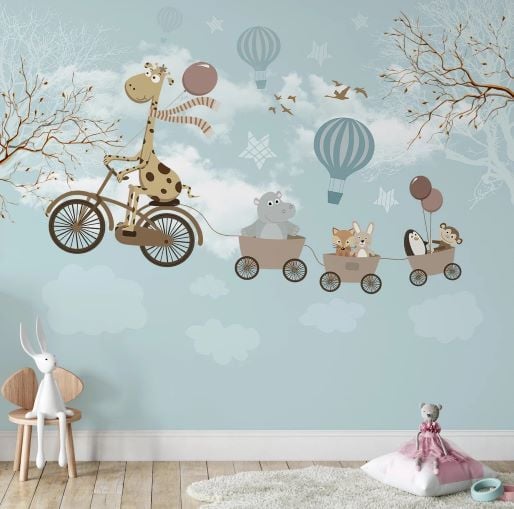 Uva Uçan Bisiklette Sevimli Hayvanlar Duvar Kağıdı