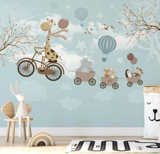 Uva Uçan Bisiklette Sevimli Hayvanlar Duvar Kağıdı
