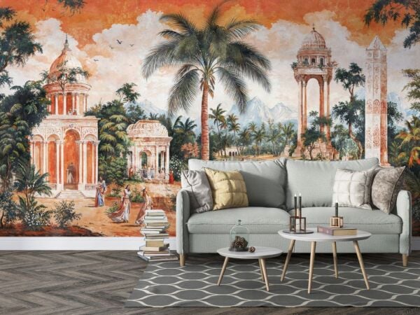 Tropik Miras Turuncu Tonlu Antik Manzara Duvar Kağıdı