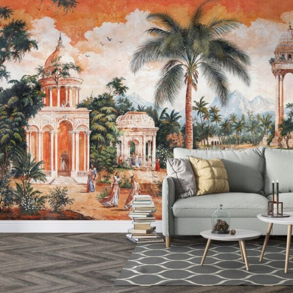 Tropik Miras Turuncu Tonlu Antik Manzara Duvar Kağıdı