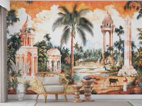 Tropik Miras Turuncu Tonlu Antik Manzara Duvar Kağıdı