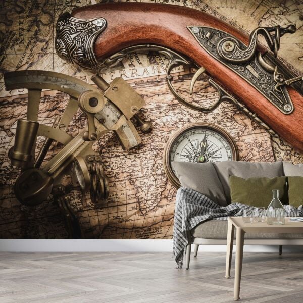 Antika Silah Pusula Harita Duvar Kağıdı