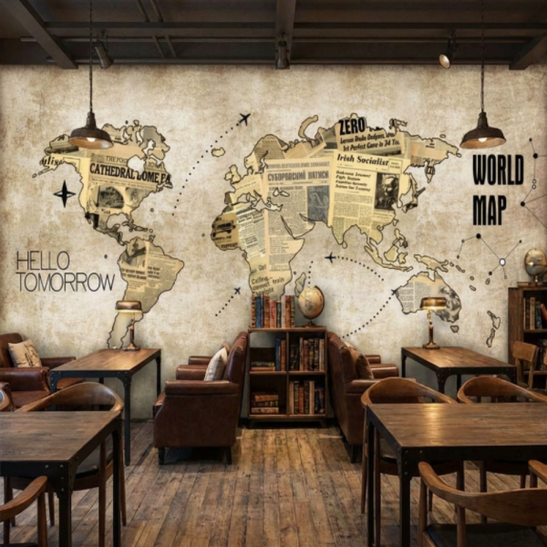 Gazetelerden Oluşan Dünya Haritası Duvar Kağıdı