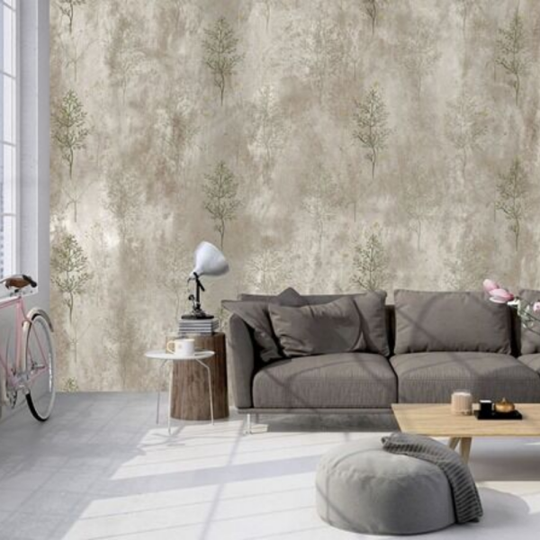 Çöp Adam Dizi Tamer (Engin Altan Düzyatan) Çalışma Odası Bej Zeminde Ağaçlar Duvar Kağıdı