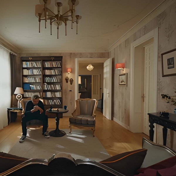 Çöp Adam Dizi Tamer (Engin Altan Düzyatan) Çalışma Odası Bej Zeminde Ağaçlar Duvar Kağıdı