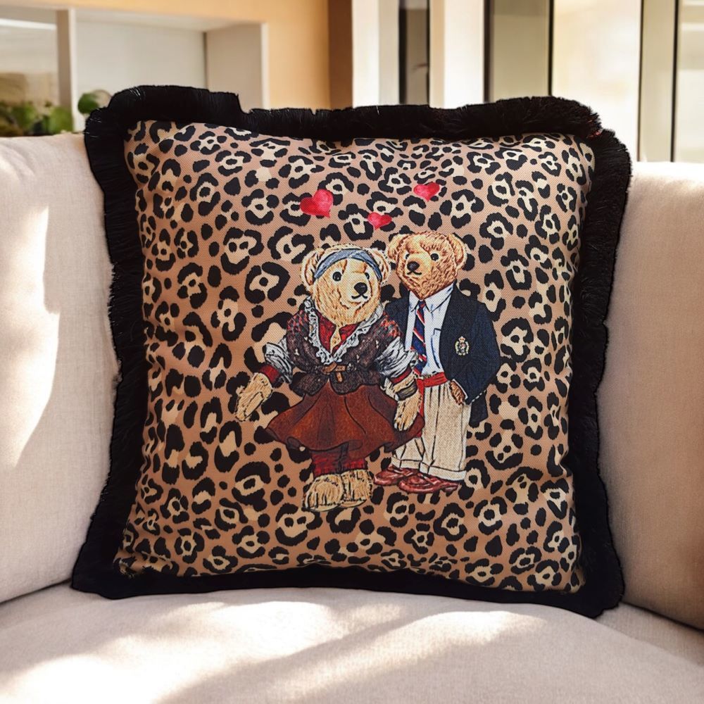 Leopar Zeminde Bay Bayan Teddy Kadife Yastık