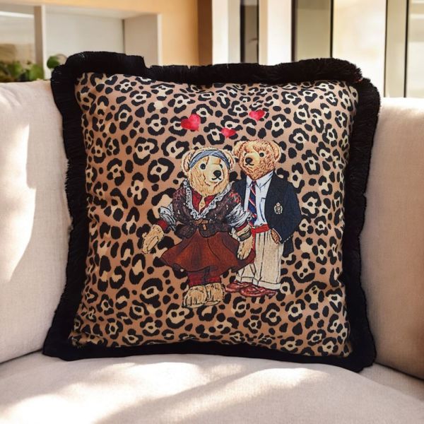 Leopar Zeminde Bay Bayan Teddy Kadife Yastık