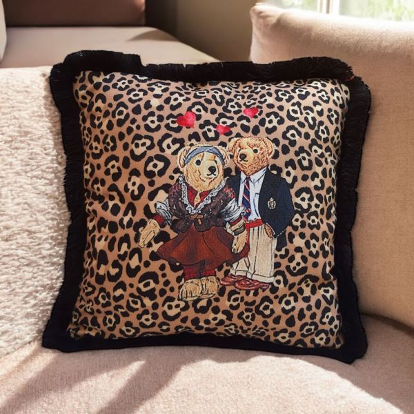 Leopar Zeminde Bay Bayan Teddy Kadife Yastık