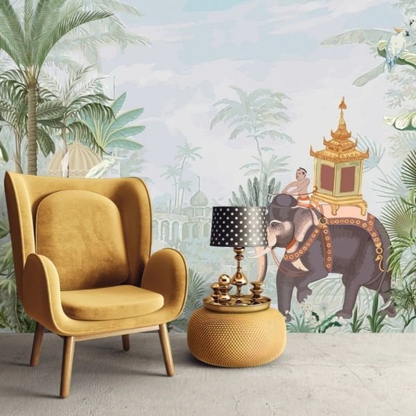 Ormanda Saklı Saray Fil Tasarım Duvar Kağıdı