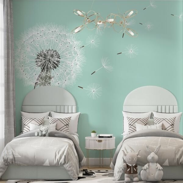 Mavi Zeminde Üfleme Çiçeği Duvar Kağıdı