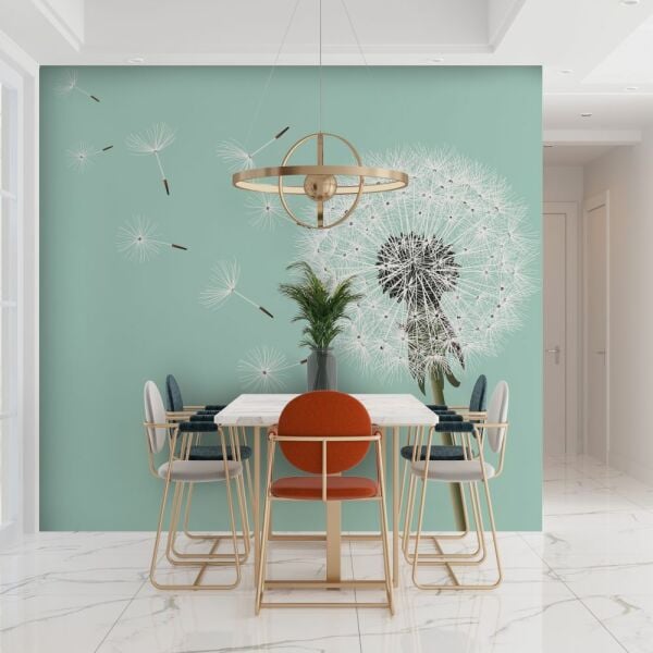 Mavi Zeminde Üfleme Çiçeği Duvar Kağıdı