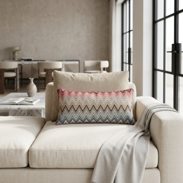 Zigzag Desen Somon Mavi Dekoratif Bel Yastığı