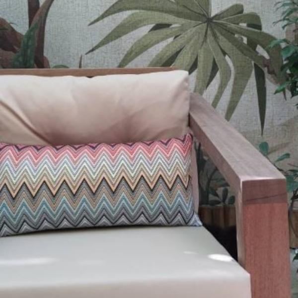 Zigzag Desen Somon Mavi Dekoratif Bel Yastığı