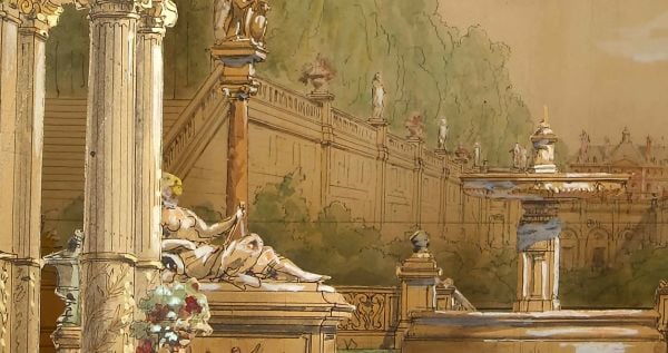 Varaklı İşlemeli El Boyamalı Sütunlar Duvar Kağıdı