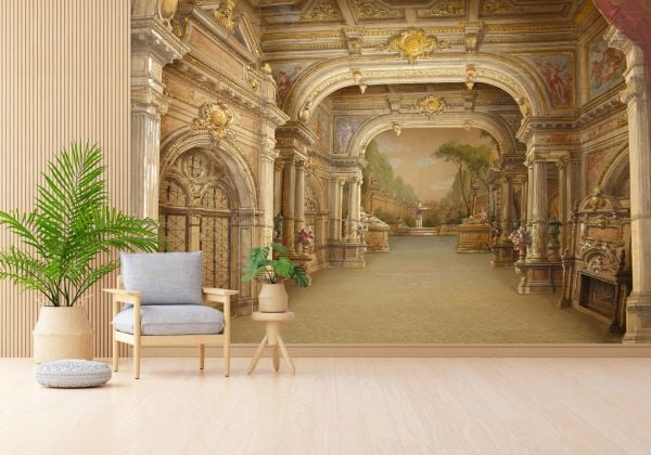 Varaklı İşlemeli El Boyamalı Sütunlar Duvar Kağıdı