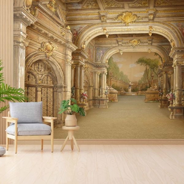 Varaklı İşlemeli El Boyamalı Sütunlar Duvar Kağıdı