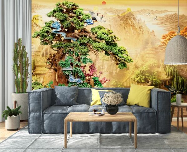 Dağlar Önünde Bonzai Ağaçlar Duvar Kağıdı