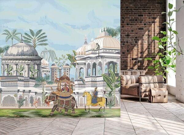 Kraliçenin Özel Fili Ve Sarayı Tasarım Duvar Kağıdı