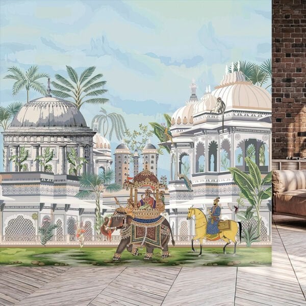 Kraliçenin Özel Fili Ve Sarayı Tasarım Duvar Kağıdı