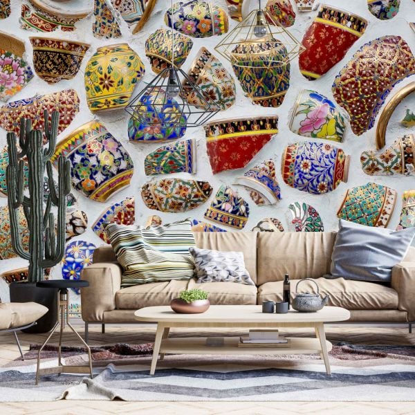 Duvarda Çini Vazolar Tasarım Duvar Kağıdı