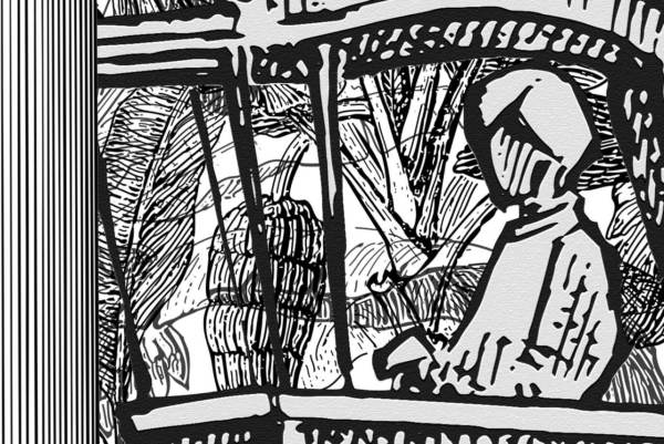 Uva Siyah Beyaz Sütunlar Orman Tasarım Duvar Kağıdı