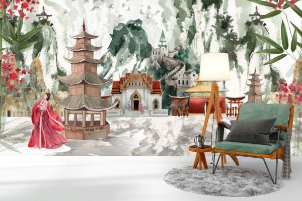 Karlar Altında Pagoda Evi Duvar Kağıdı