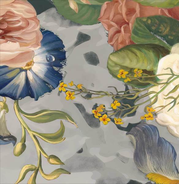 Vizon Taş Rengi Büyük Çiçekler Duvar Kağıdı