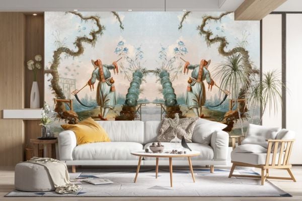 Mavi Çiçekler Uzakdoğu Adamlar Duvar Kağıdı