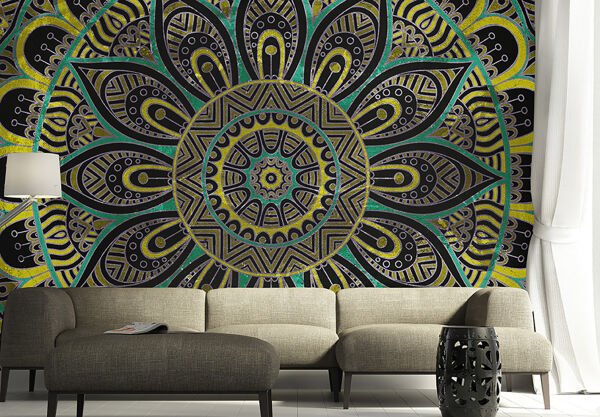 Yellow İznik Mandala Duvar Kağıdı