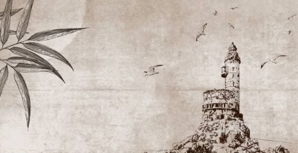 Çizim Surlar Bambu Ağaçları Sepya Duvar Kağıdı