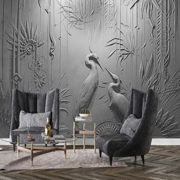 Adım Farah Dizi Salon Yemek Alanı Rölyef Boyutlu Tavuskuşları Tasarım Duvar Kağıdı