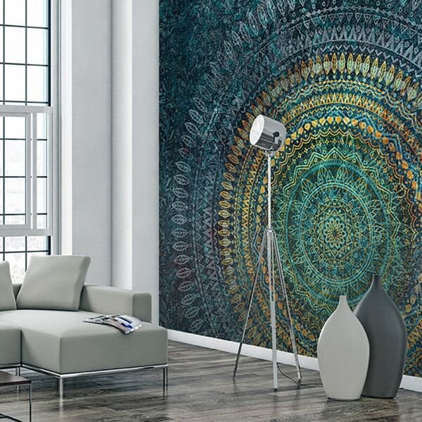Blue Hamburg Mandala Desen Duvar Kağıdı