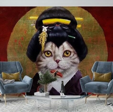 Figüratif Kedi Uzakdoğu Esintili Duvar Kağıdı